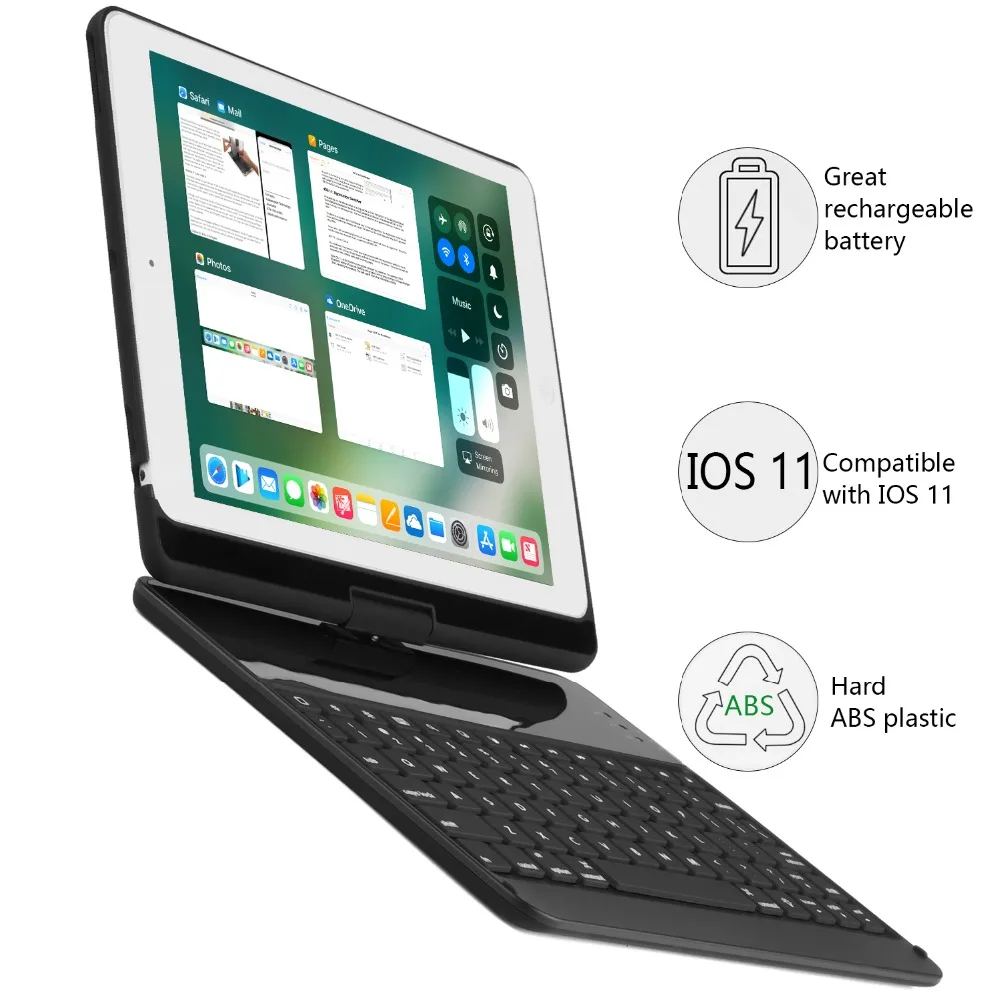 Чехол-клавиатура для ipad 9,7, подходит для ipad Air 1 и 2, 5th и 6th Gen ipad, ipad Pro 9,7, вращающийся Bluetooth беспроводной смарт-чехол
