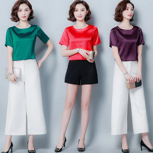 Блузка с коротким рукавом однотонная Свободная рубашка для мамы |