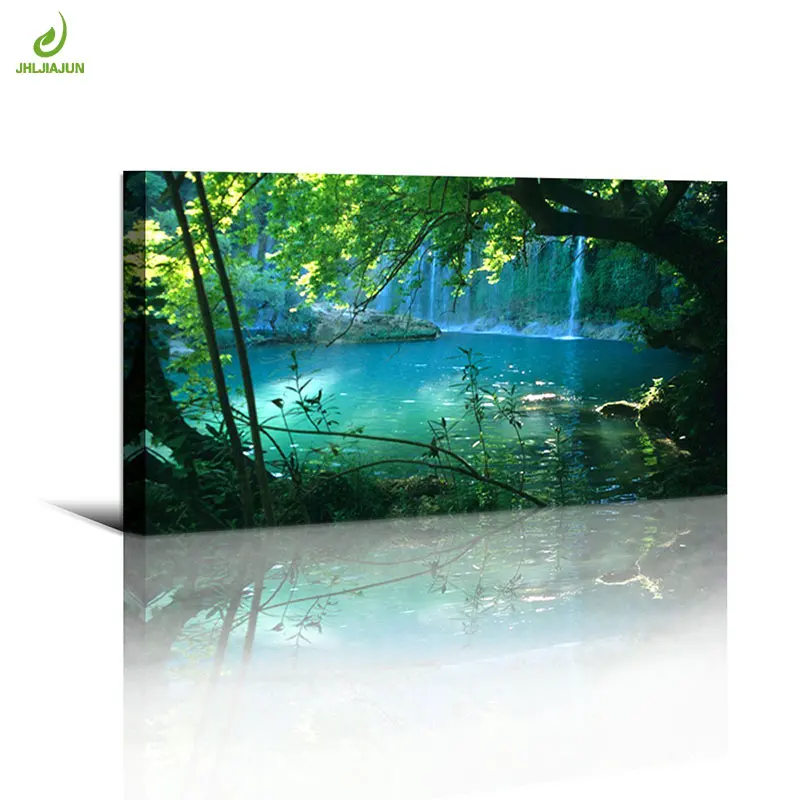 

JHLJIAJUN Canvas Painting Green Forest Lake Water Landscape Posters HD Wall Art Picture Home Decor Wall Art For Living Room
