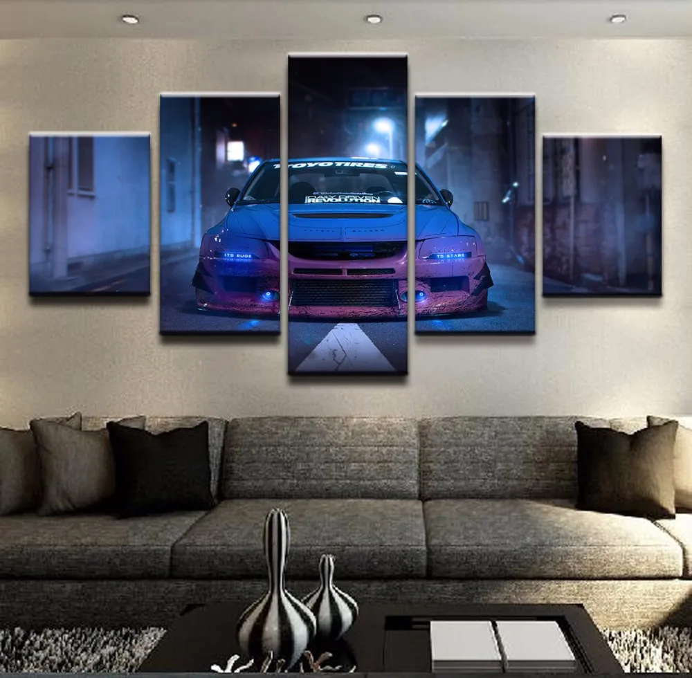 Холст Картины Wall Art Для Гостиная домашний Декор 5 шт. синий автомобиль Mitsubishi Lancer