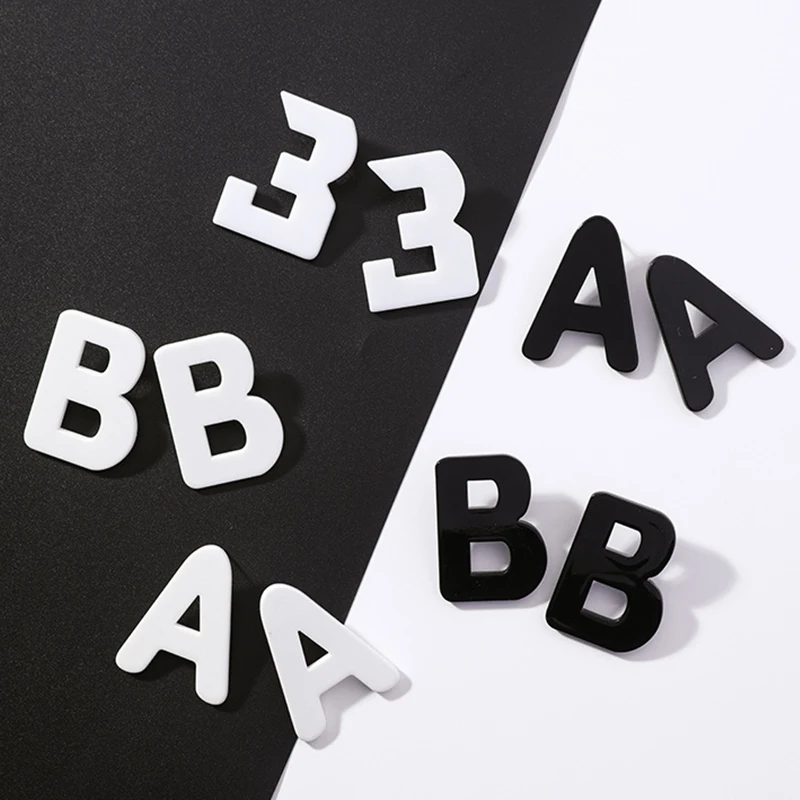 Korean Style Simple White Black Acrylic Stud Earrings Punk Alphabet Letters AB Earring for Women Fashion Party Jewelry Gift | Украшения и