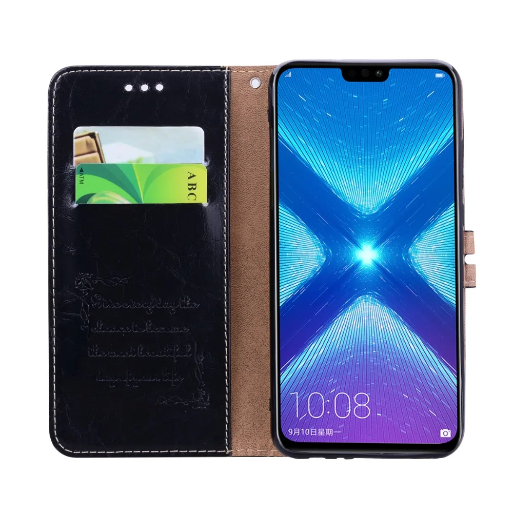 Флип-чехол из искусственной кожи с масляным воском для Huawei Honor 8X мягкий