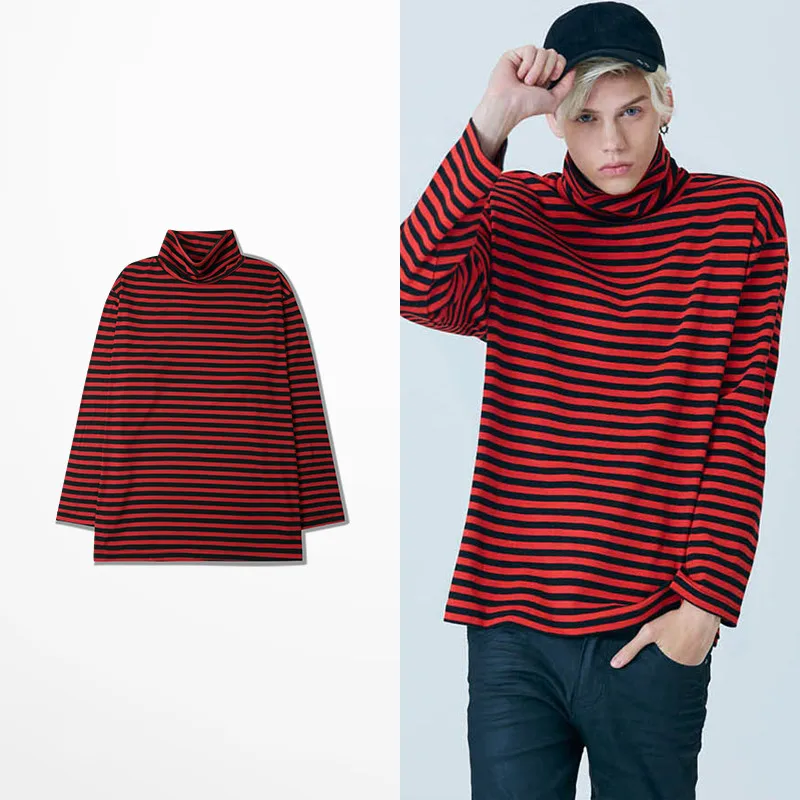 

Футболка мужская Ulzzang с длинным рукавом, модная смешная водолазка в Корейском стиле с полосками в стиле ретро, уличная одежда для скейтборда...