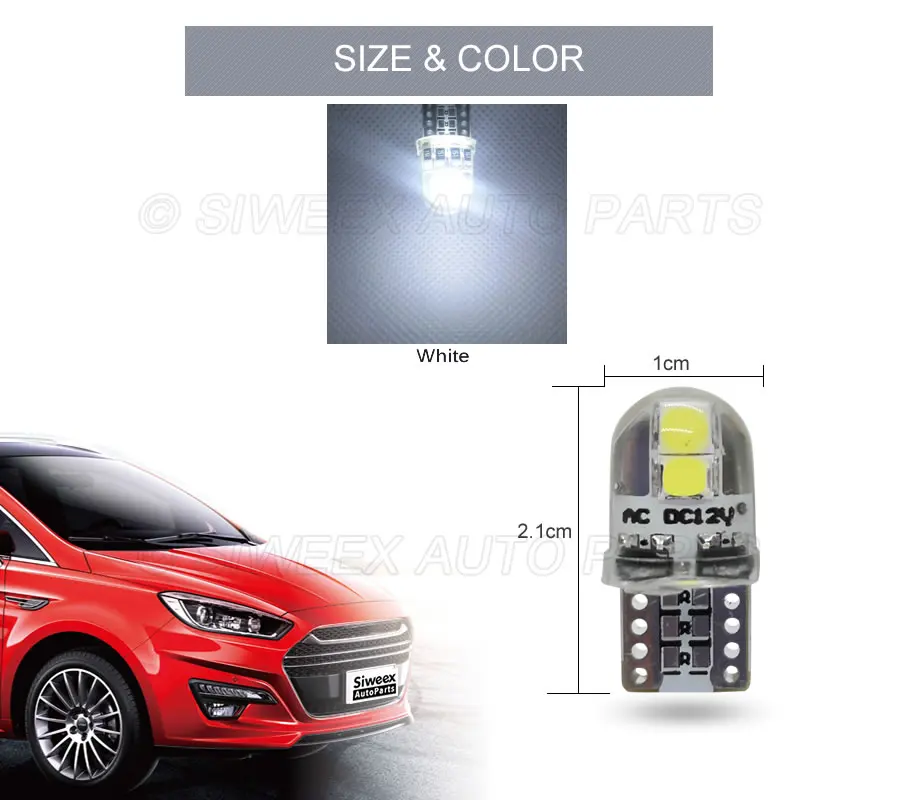 Фото Автомобильная светодиодная лампа W5W T10 194 147 2 шт., неполярный индикатор, светильник номерного знака 3030 SMD, белая, 12 В постоянного тока, купольна... №4