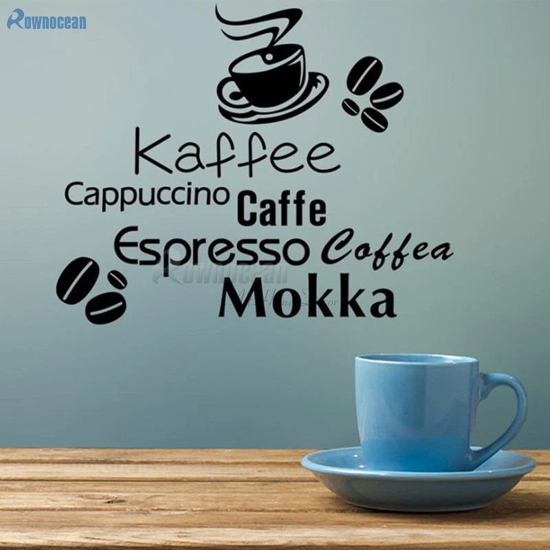 ROWNOCEAN Kaffee Coffee beans Home Decoration Kitchen Tile Wall Stickers  Art English Quotes Cafe Vinyl Removable Mural D583