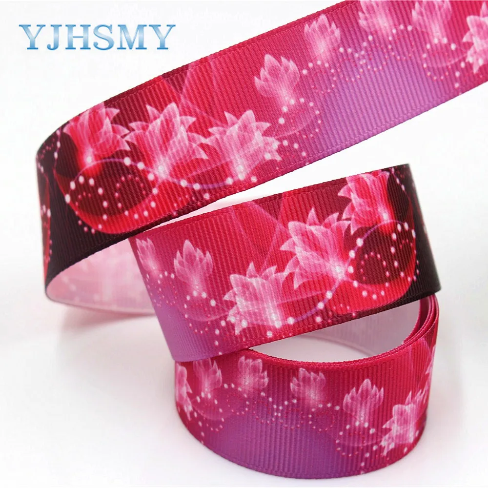 Yjhsmy 1712082 3 ярдов 25 мм цветочные ленты термотрансферной печати Grosgrain Свадебные