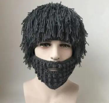 Funny Knitted Wig Beard Hats Halloween Monster Cosplay Hobo Mad ...