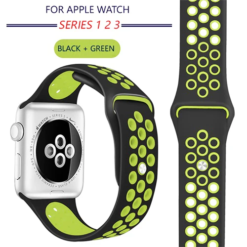 Спортивный силиконовый ремешок для Apple Watch 4, ремешок 40 мм, 44 мм, браслет 42 мм, 38 мм, ремешок для Apple Watch iwatch 4, ремешок 4, 3, 2, браслеты - Цвет ремешка: black green