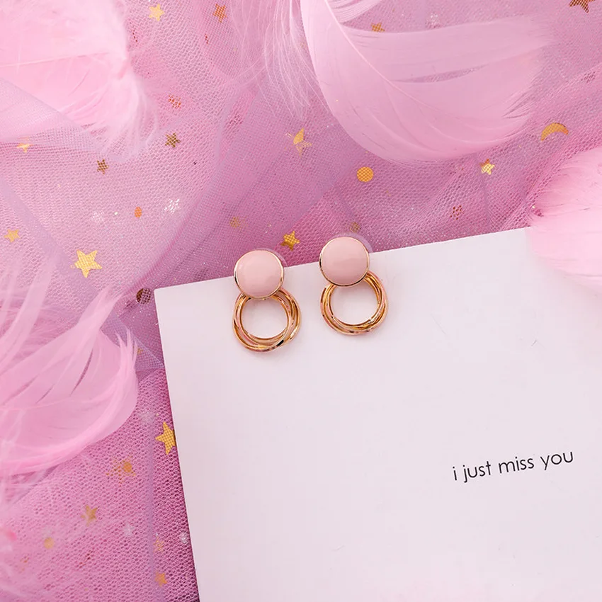 Модные розовые серьги в Корейском стиле милые геометрические треугольные