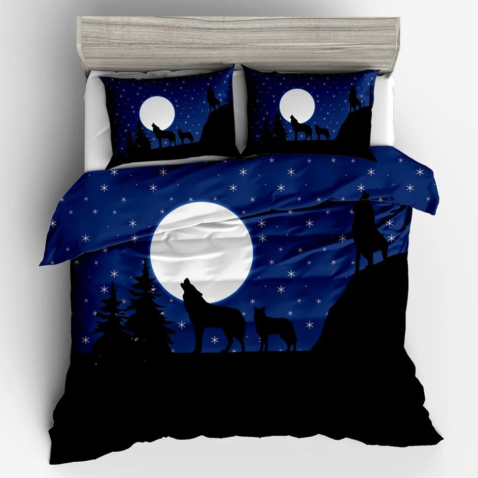 Wewish Blue Moon Night Wolf Howl 3d постельное белье набор пододеяльников для пуховых одеял