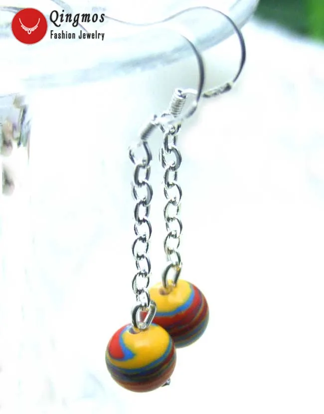 Qingmos Red Natural Agates Earrings for Women with 10mm Zebra Stripe Round Dangle Silver Earring Hook Jewelry Ear320 | Украшения и