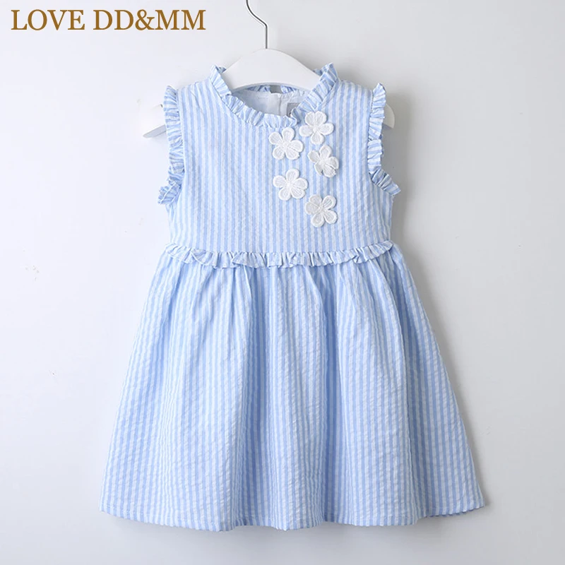 LOVE DD&ampMM Girls Dresses 2022 Spring New Children's Wear Sweet White Flower Lace Collar Striped Sleeveless Dress | Детская одежда