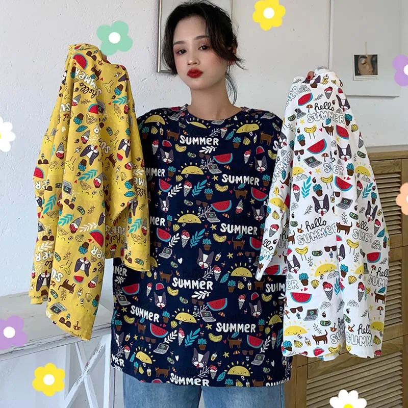 Корейская kawaii Розовая белая футболка женская с коротким рукавом и круглым