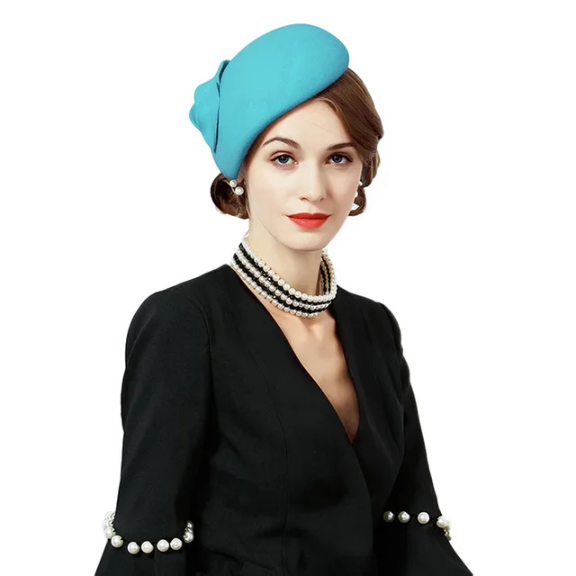 Sky Blue Derby Hat FS вуалетки, шляпы для женщин, элегантные, шерсть, фетр, черные, розовые, женские, Pillbox, шляпа, Винтаж, церковная Кепка, свадебные, федоры, Дерби, Кепка - Цвет: Sky Blue Derby Hat