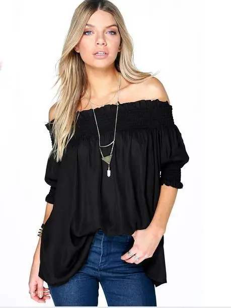 Весна 2017 новый стиль шифоновые Женские топы с воротником лодочкой Повседневная