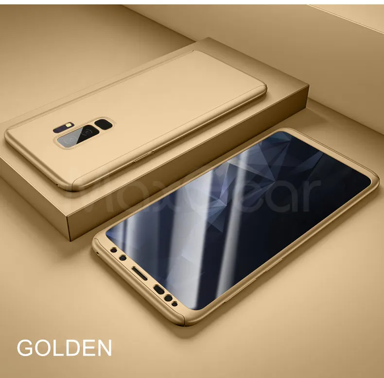 Golden 360 полная защита чехол для samsung Galaxy Note 5, 8, 9, S6 S7 край S8 S9 S10 плюс A6 A7 A8 A9 A70 5G A50 A40 A30 Стекло крышка - Цвет: Golden