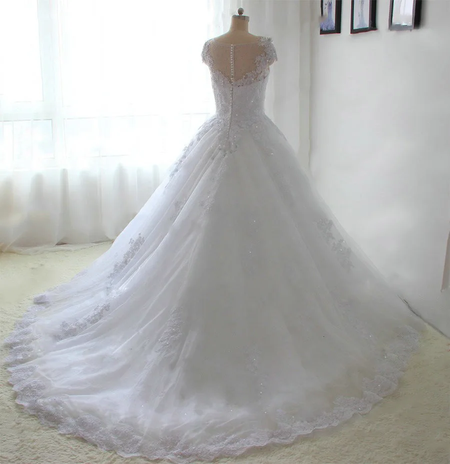 Свадебное платье с рукавами крылышками бальное Vestido De Noiva Princesa блестящее