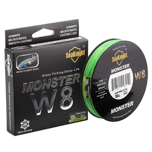 Hi vis green Новинка, SeaKnight W8, супер прочная леска, 300 м, 8 нитей, плетеная PE веревка, многофиламентная, 20 фунтов, 30 фунтов, 40 фунтов, 50 фунтов, 80 фунтов, 100 л - Цвет: Hi vis green