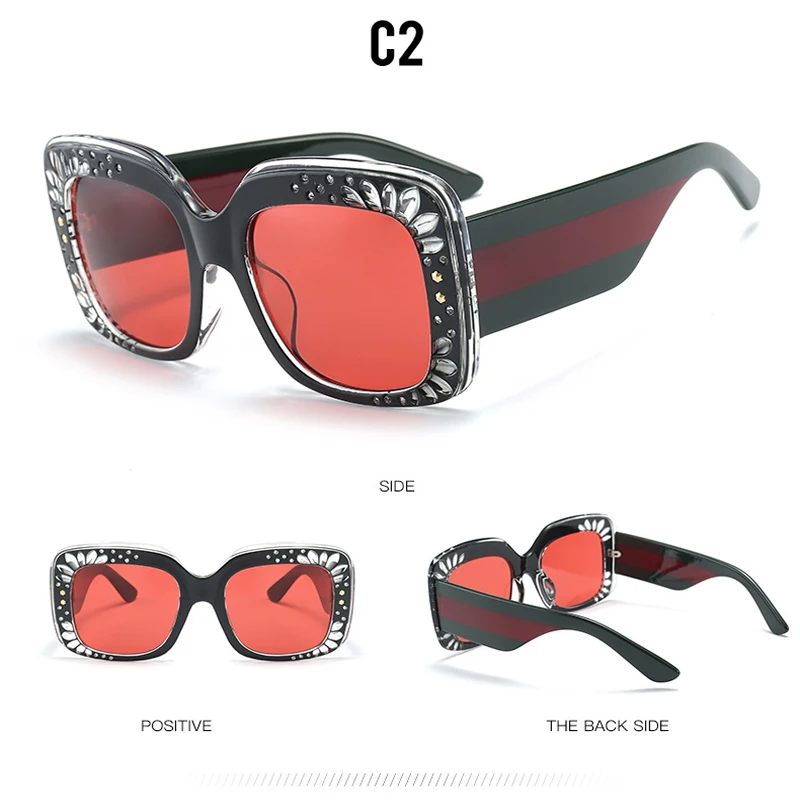 SALUTTO New Fashion Square Sunglasses Women Brand Designer 2018 Diamond decoration Vintage Female Sun glasses Oculos UV400 | Аксессуары