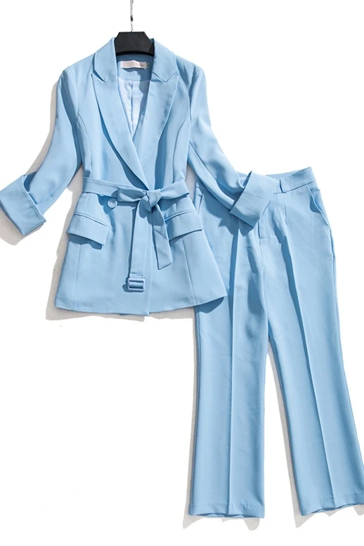 Высококачественный новый летний однотонный тонкий модный синий костюм с одной