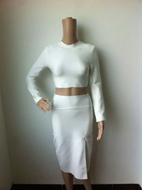 Женское платье с длинным рукавом и Боковым Разрезом 2 предмета Бандажное черный