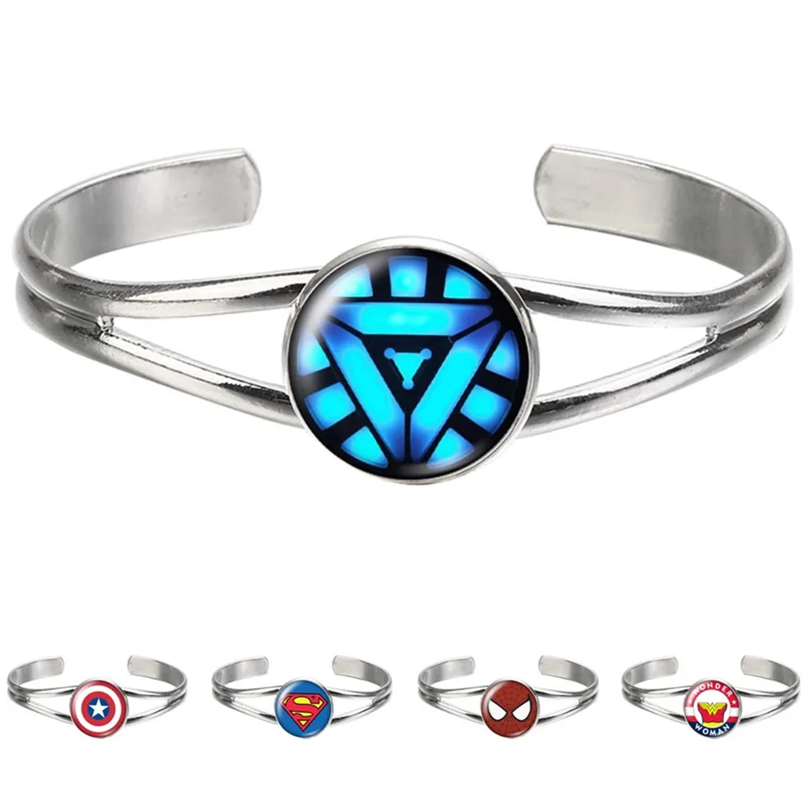 New Ironman Sipderman Superheroes Photo glass cabochon Silver color bangle bracelets For Men And Women Jewelry ZB0418 | Украшения и