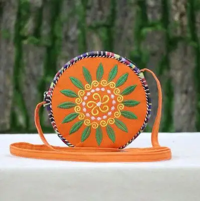 Женская маленькая круглая сумка с цветочной вышивкой винтажная Холщовая Сумка