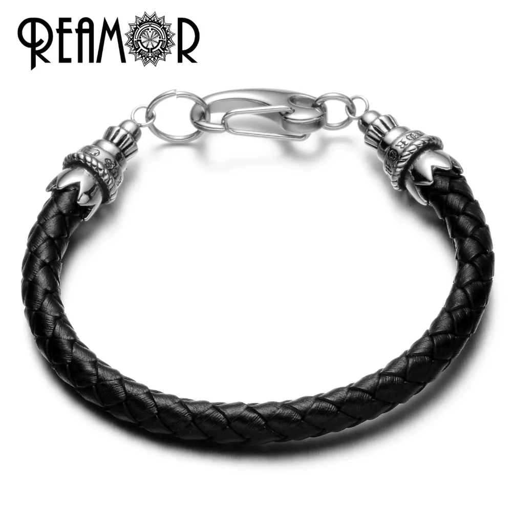 Черный/коричневый плетеный кожаный мужской и женский браслет REAMOR браслеты из
