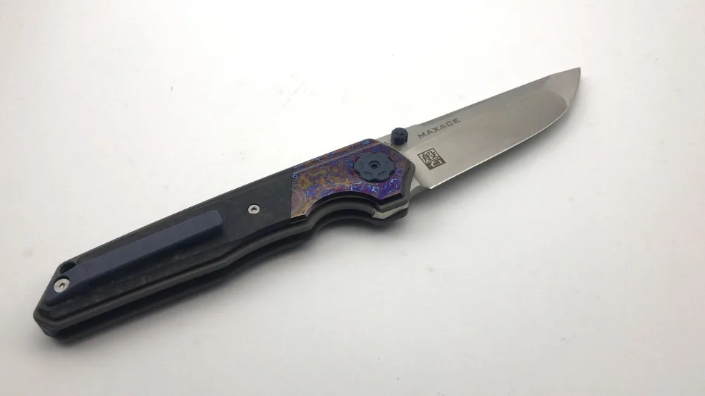 Maxace PAN титановое углеродное волокно дамасская инкрустация M390 атласное лезвие