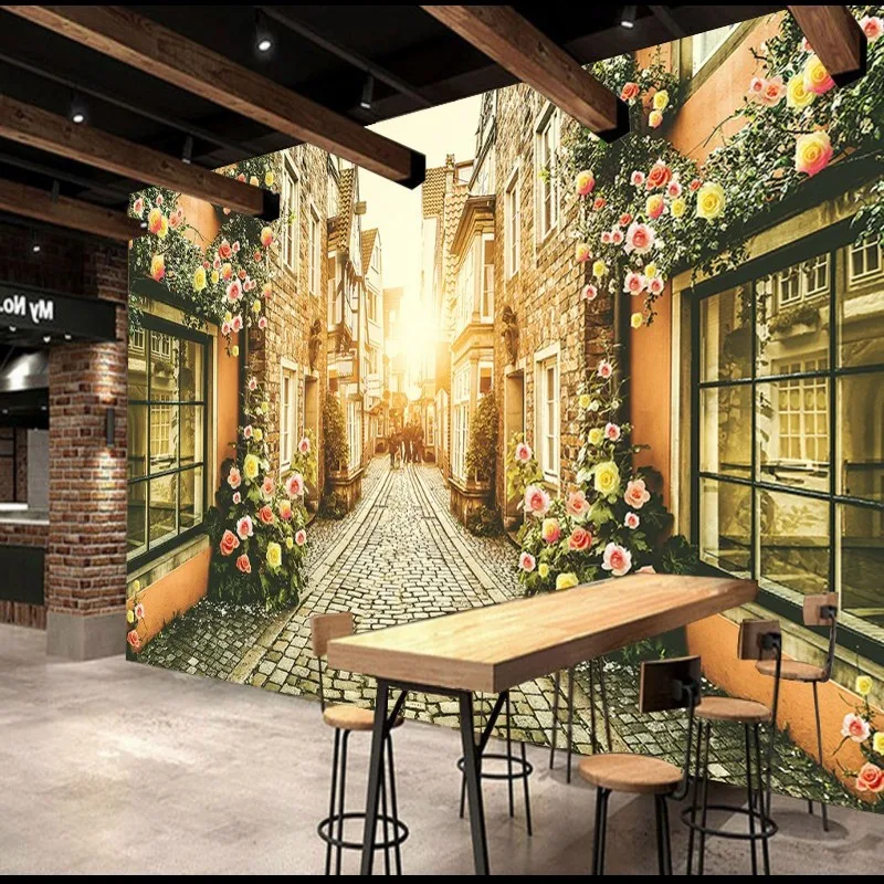Обои 3d Романтический город Ретро Уличная аллея Европейская декоративная