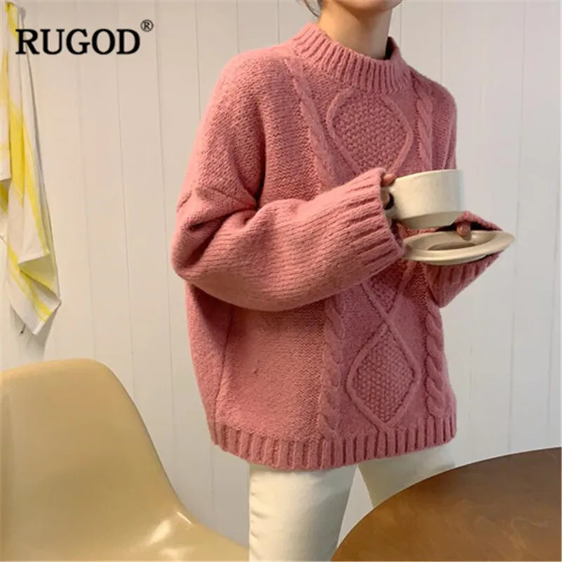RUGOD Vintage Fashion Solid Women Sweaters Loose O-Neck Casual Pullovers Knitted Winter Clothes pull femme hiver | Женская одежда