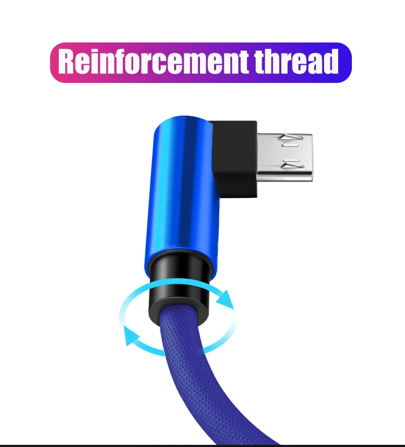 Micro USB кабель 2A быстрое зарядное устройство USB шнур 90 градусов локоть нейлон плетеный кабель для передачи данных для samsung Xiaomi huawei Honor Android телефон
