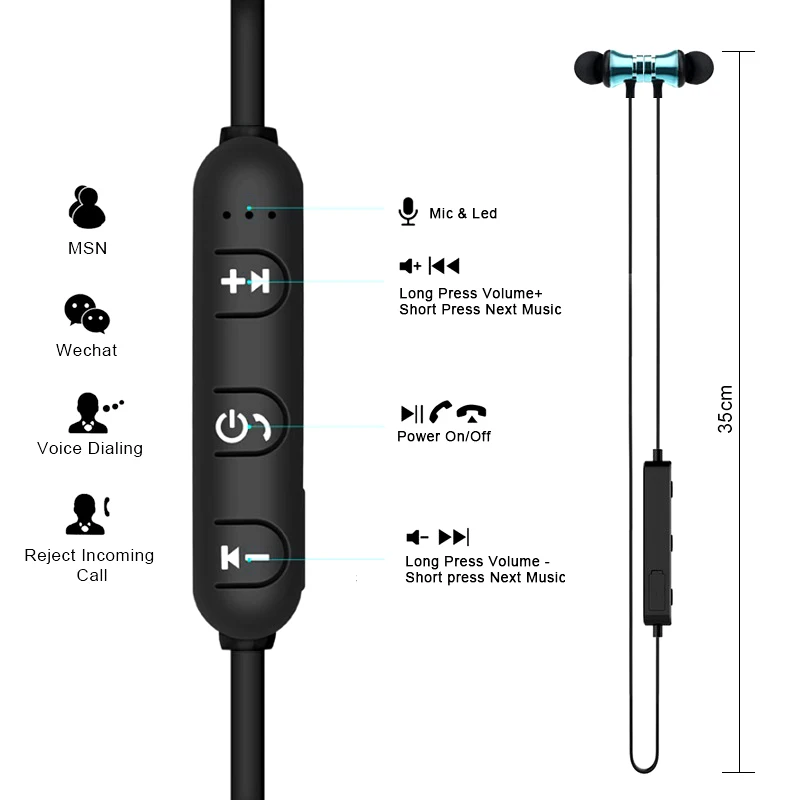 Rovtop магнитные музыкальные Bluetooth наушники XT11 Спорт бег Беспроводная Bluetooth гарнитура с микрофоном для IPhone 8X7 HUAWEI