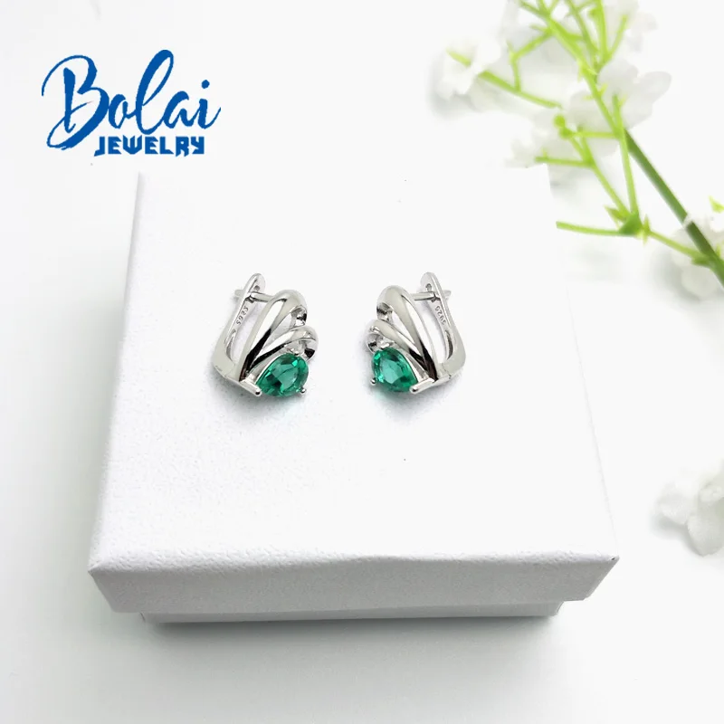 Bolaijewelry, созданная зеленая изумрудная Груша 5*7 мм, серьги из стерлингового серебра 925 пробы, хорошее ювелирное изделие для женщин, лучший подарок