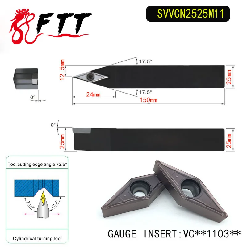 

SVVCN2525M11 72.5 Degrees External Turning Tool Holder For VCMT110304 VCMT110308 Used on CNC Lathe Machine