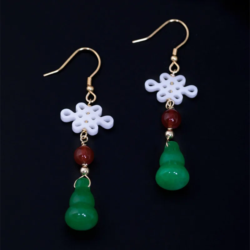 Uglyless 100% Real 925 Sterling Silver Shell China Knot Earrings Women Gourd Jade Ethnic Fine Jewelry Vintage Brincos | Украшения и