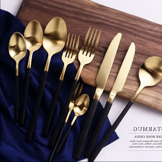 24 шт./лот столовые приборы с золотым покрытием вилки столовая ложка роскошный