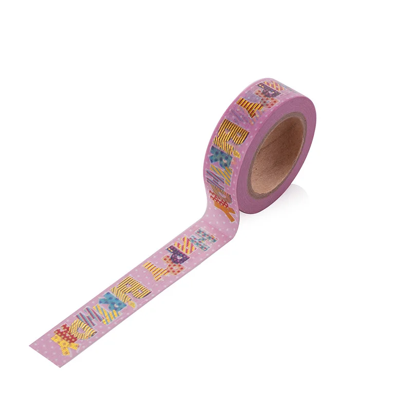 happy birthday Золотой фольги горячего тиснения washi клейкая лента/Золотая фольга с днем рождения и цветок лента washi 15 мм* 10 м - Цвет: happy birthday