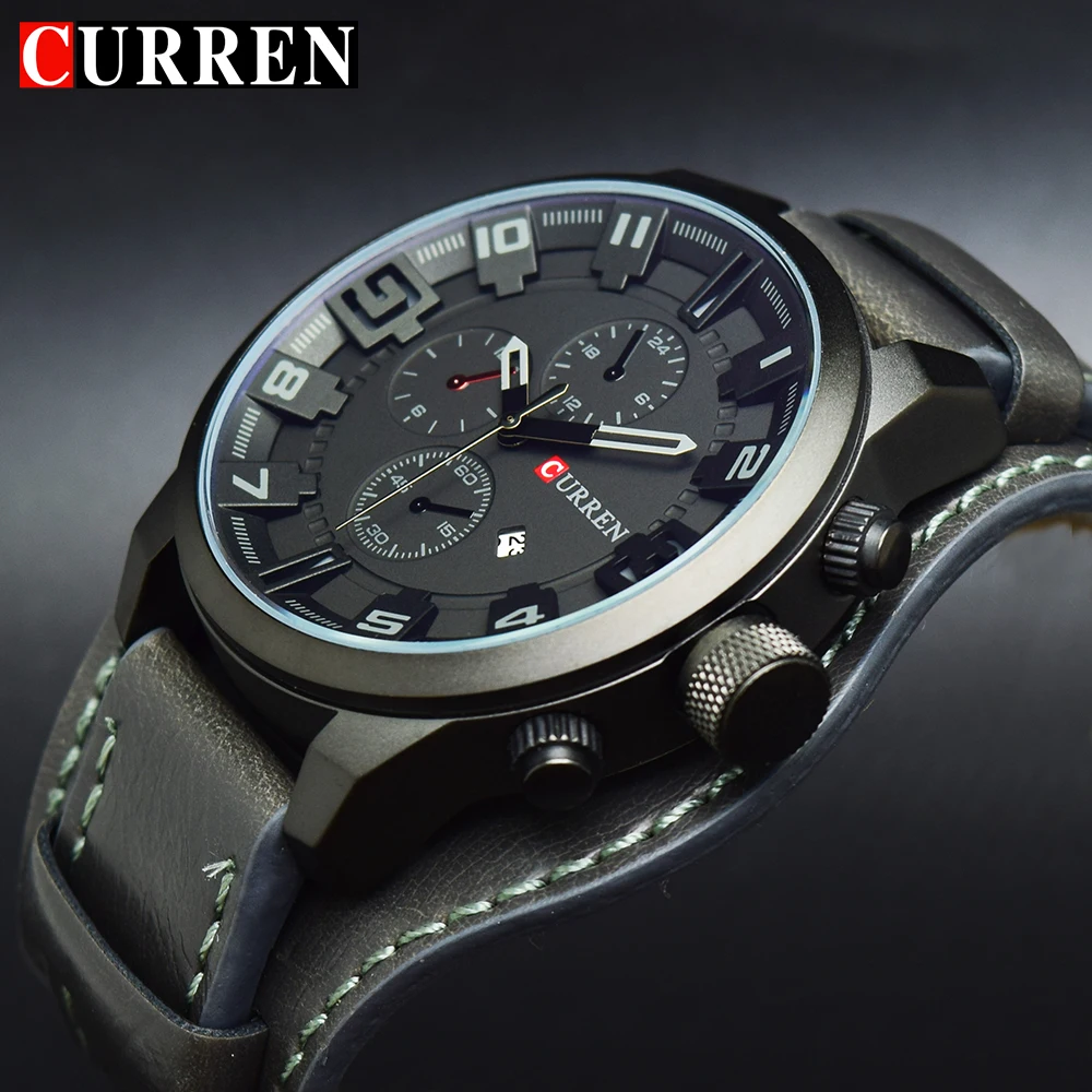 CURREN Модные мужские часы серые Аналоговые спортивные Relogio Masculino армейские военные
