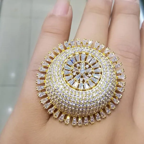 Gold GODKI, Роскошные, 3 тона, Обручальные, цветочные кольца для женщин, свадебные, кубический циркон, аксессуары из Дубая, кольцо на палец, ювелирное изделие - Цвет основного камня: Gold