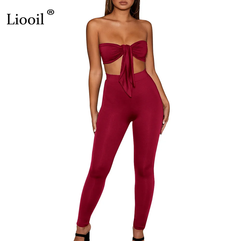 Liooil/комплект из 2 предметов без бретелек, женская одежда, сексуальные Клубные наряды, комплект из двух предметов, топ и штаны, черно-белый спортивный костюм, комплект в комплекте