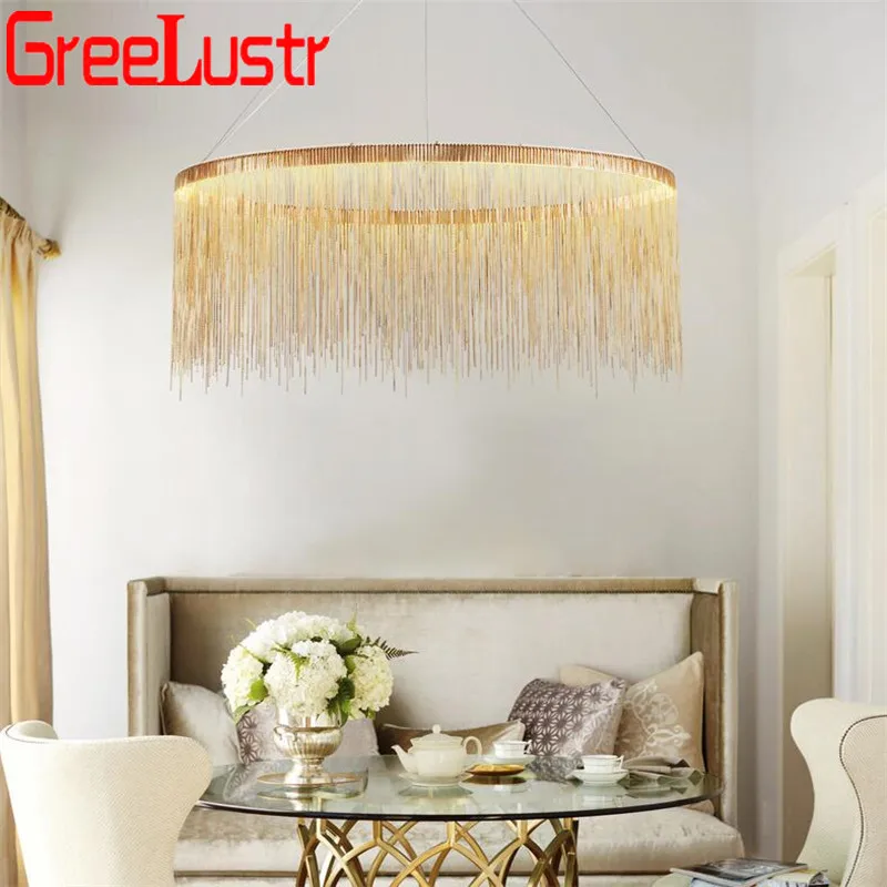 Европейский дизайн цепочка люстра хромированная алюминиевая Подвесная лампа