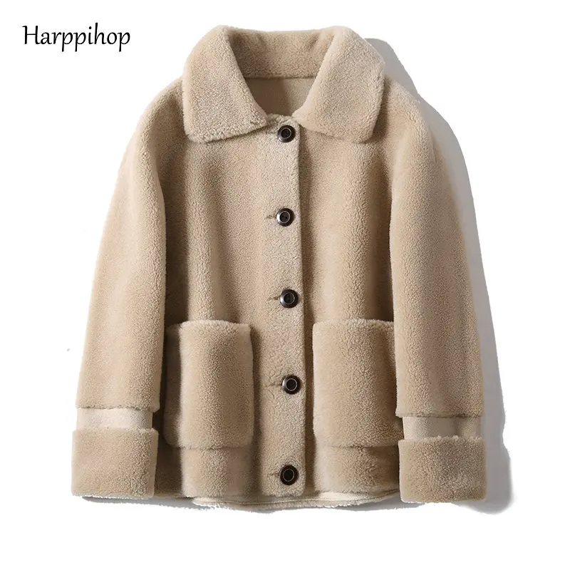 Real Fur Sheepskin Coat Women Winter  Genuine Wool Coats Female turndown Collar Winter Warm Sheep Shearing Jacket Outercoat