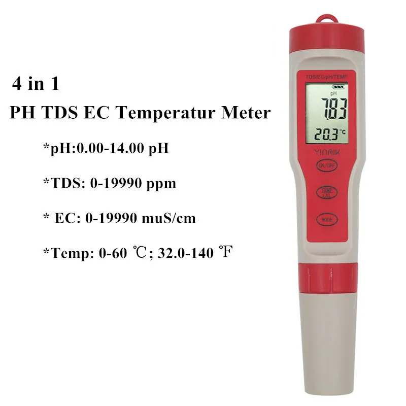 EZ9908 No backlight Цифровой тест воды er 3/4 в 1 тест EC/TDS/PH/TEMP контроль качества воды тест er комплект для бассейнов питьевой воды Скидка 40 - Цвет: EZ9908 No backlight
