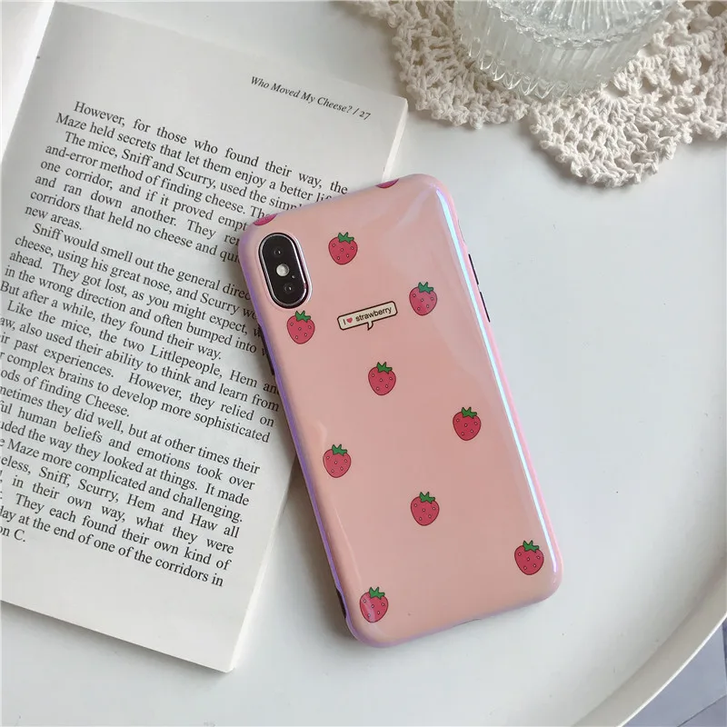 Kawaii японский розовый клубничный Blu-Ray чехол для телефона iPhone 7 Puls 6 6S 8 X XS Чехлы