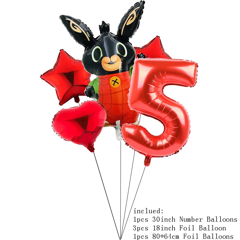 30inch Number 5 5 шт. 86*60 см Bing Банни фольгированные шары мультфильм кролик шары 30 дюймов номер ребенок 1 2 3 4 5 6 День Рождения Декор принадлежности игрушки - Цвет: 30inch Number 5