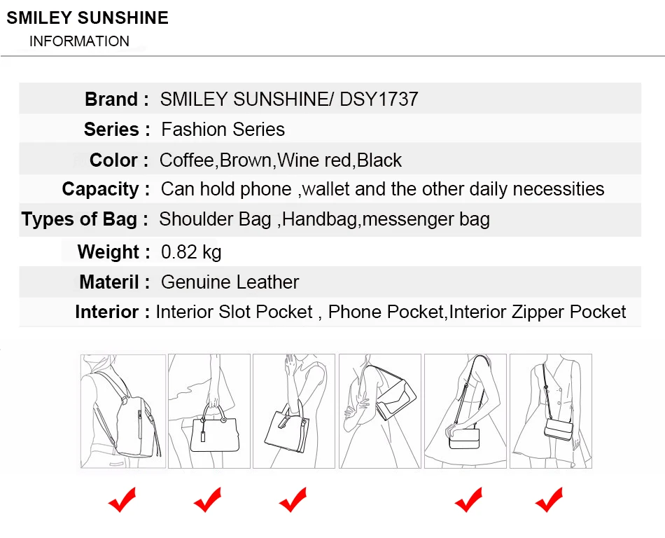 SMILEY SUNSHINE женские рюкзаки из натуральной кожи многофункциональные школьные сумки на плечо для девочек-подростков черная женская сумка