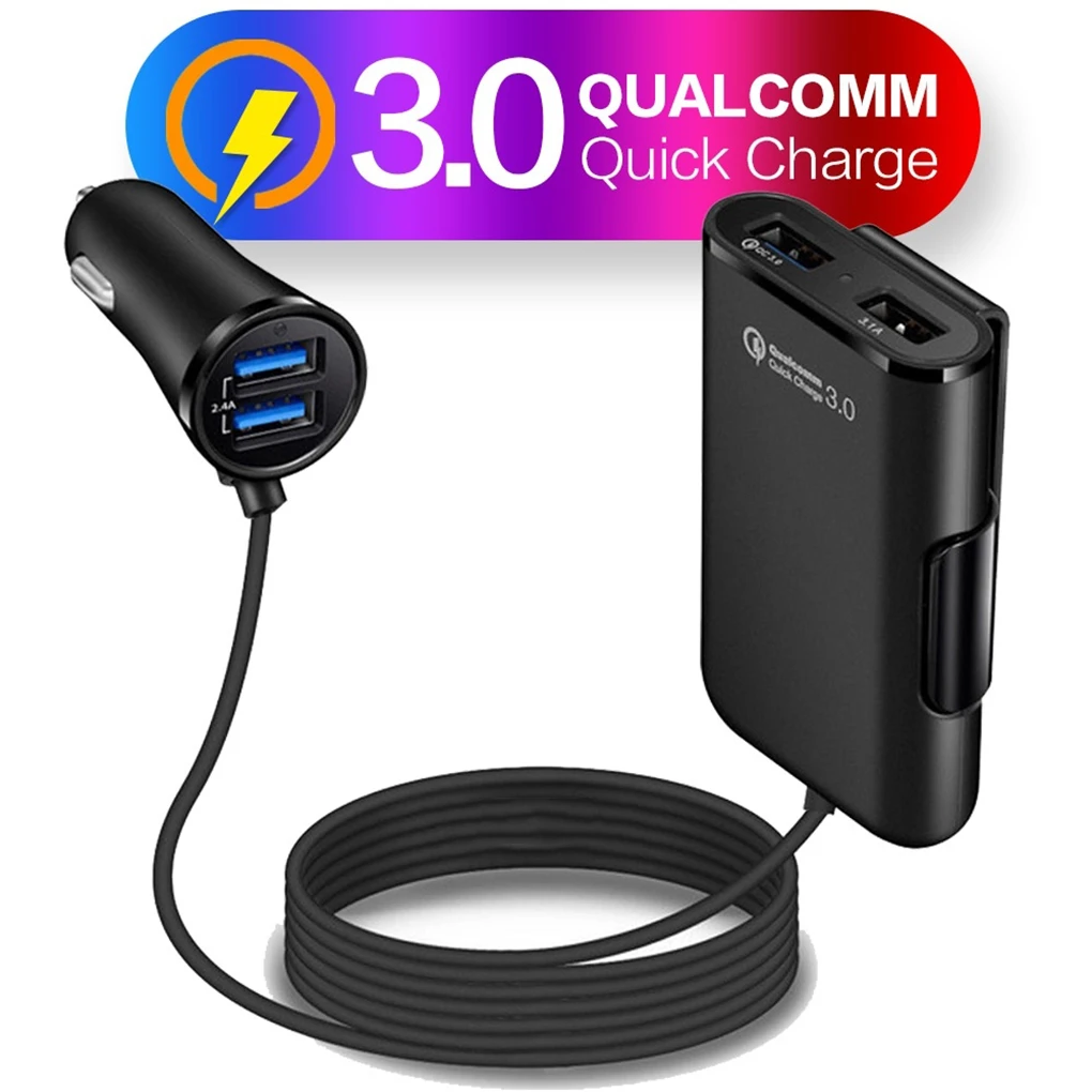 

Портативное автомобильное зарядное устройство 3,0 с 4 usb-портами, 4U, адаптер для зарядки заднего сиденья, автомобильное зарядное устройство