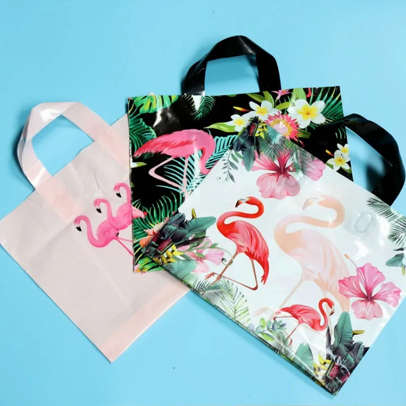 50Pcs Kawaii Clothes shopping Bag Baking Food Package Cake Dessert Sack Cartoon Flamingo Plastic Packaging Candy Gift Bags | Дом и сад
