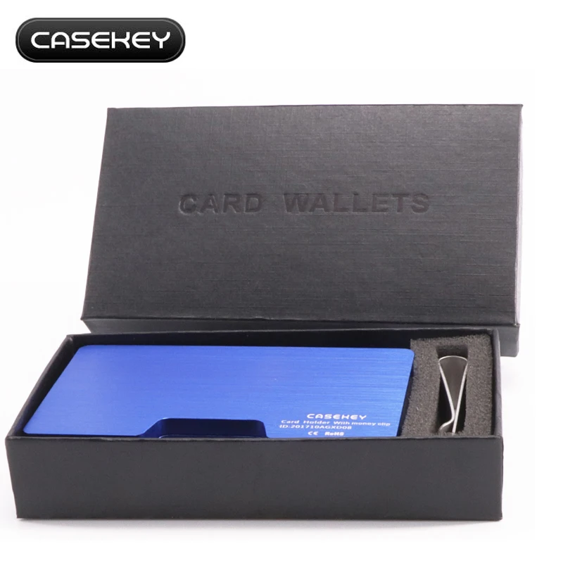 Casekey Metal Mini Money Clip Brand Fashion Black Silver Blue Red Gold Credit Card ID Holder With RFID Anti-thief Wallet Men